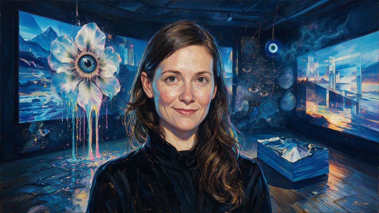 Kelani Nichole, portrait painted by MLow: Projection Room, Blue Mountains