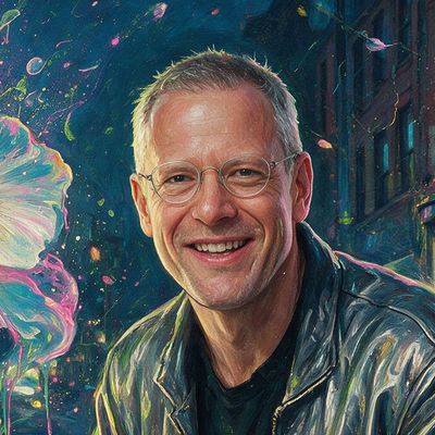 Kenny Schachter, painted by MLow as a New Yorker