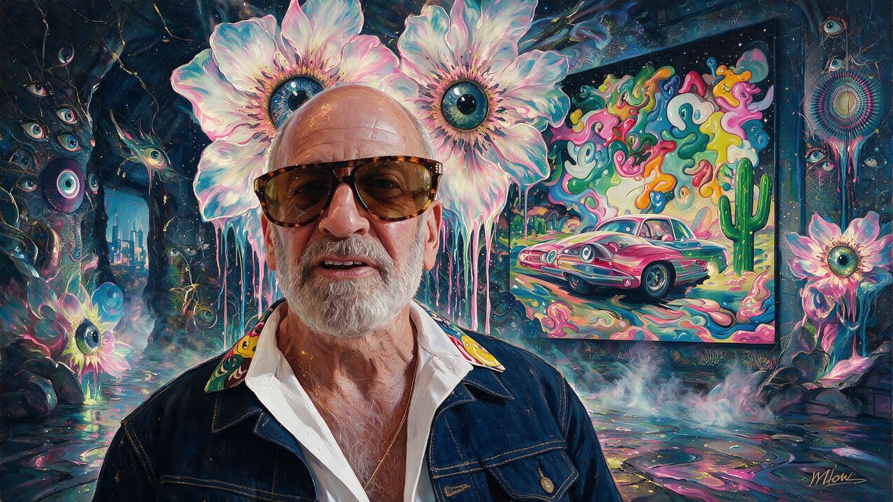 Kenny Scharf, portrait painted by MLow: Candy Cave