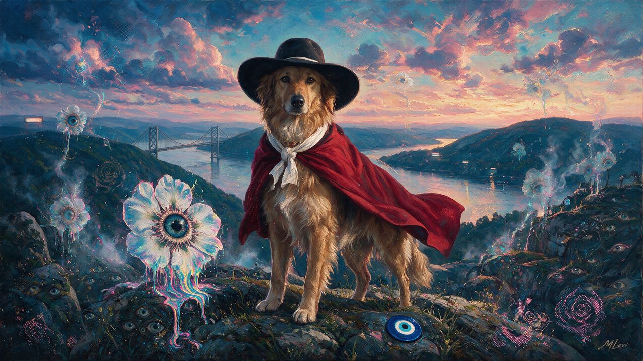 keraunos, portrait painted by MLow: Red Cloak Over Bear Mountain