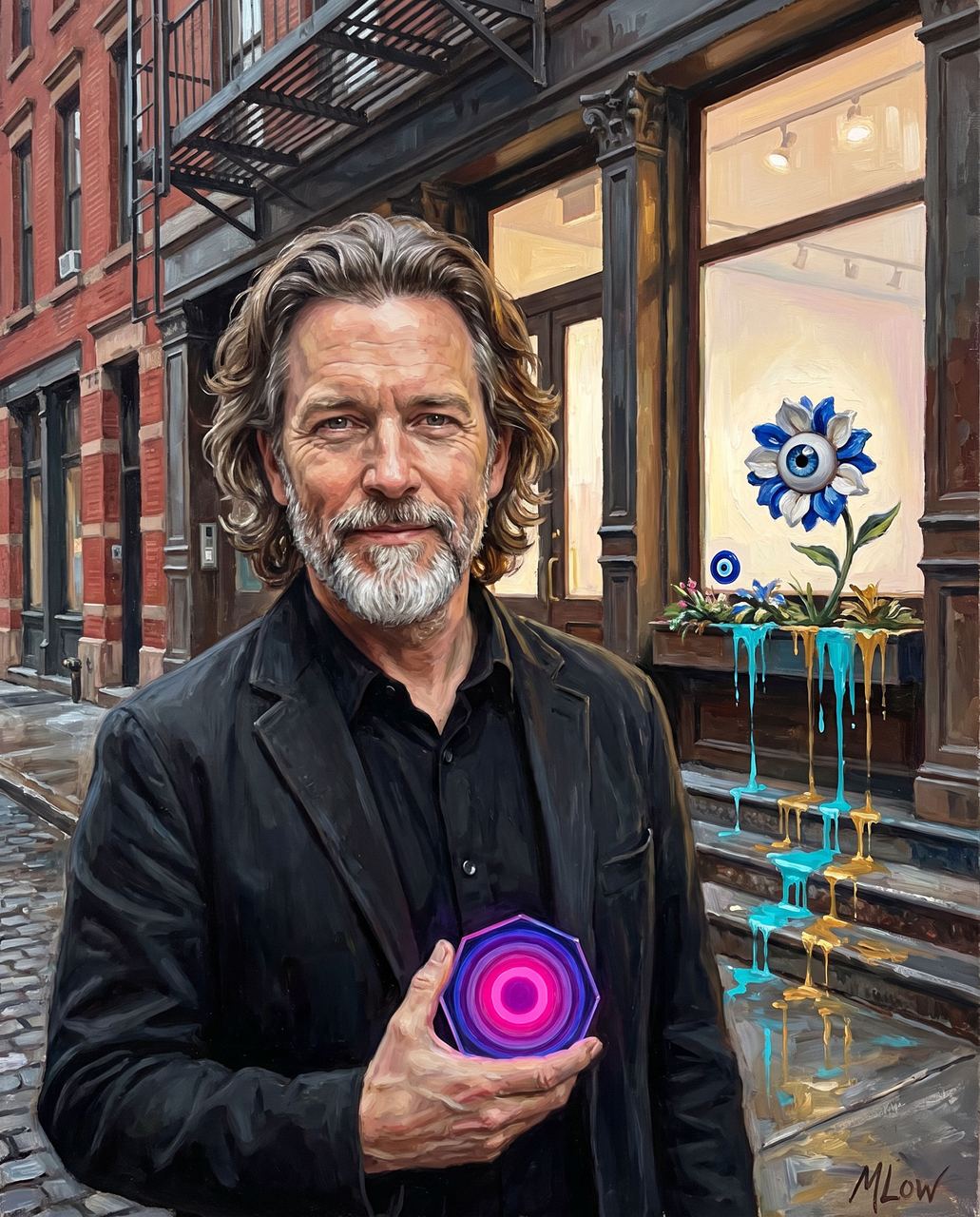 Kevin McCoy, portrait painted by MLow: The First Token Walks Out of the Gallery