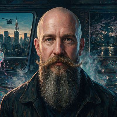 Killian Moore, portrait painted by MLow: Two Windows, Chrysler Sky