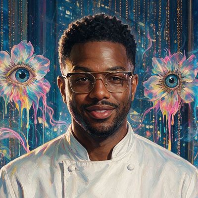 Kwame Onwuachi, portrait painted by MLow: Suya at Lincoln Center