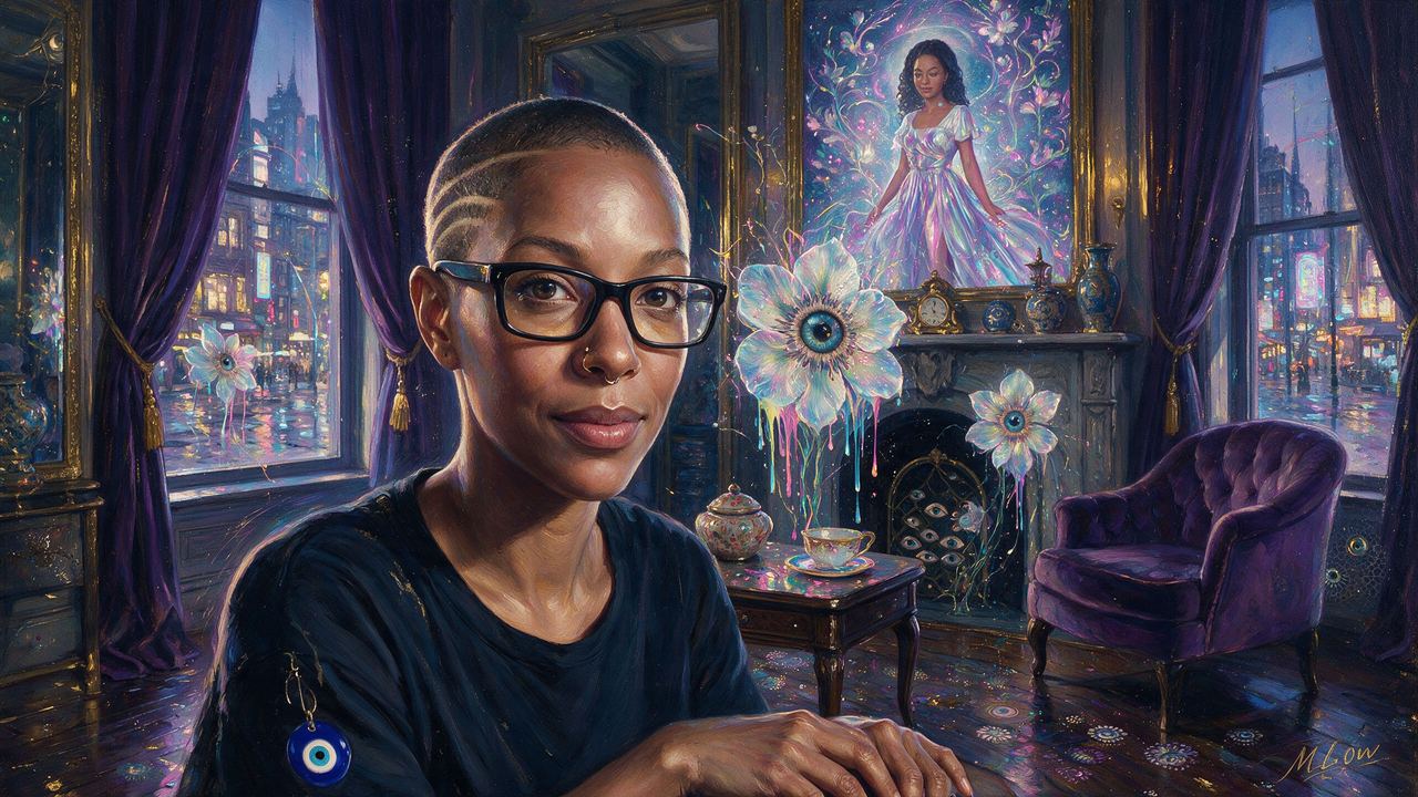 Lady Phe0nix, portrait painted by MLow: Parlour of Glowing Works
