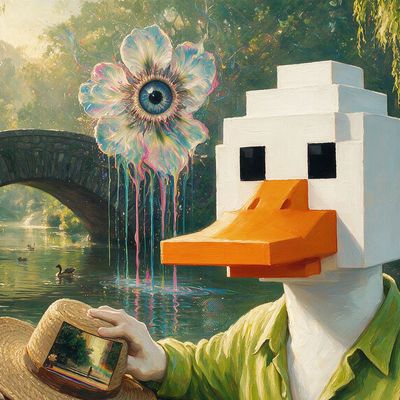 laminoplasty, portrait painted by MLow: Summer Duck at Gapstow Bridge