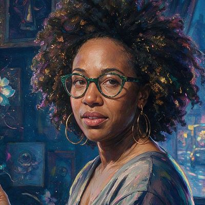 Lanett Bennett Grant, portrait painted by MLow: Mask on the Music Stand