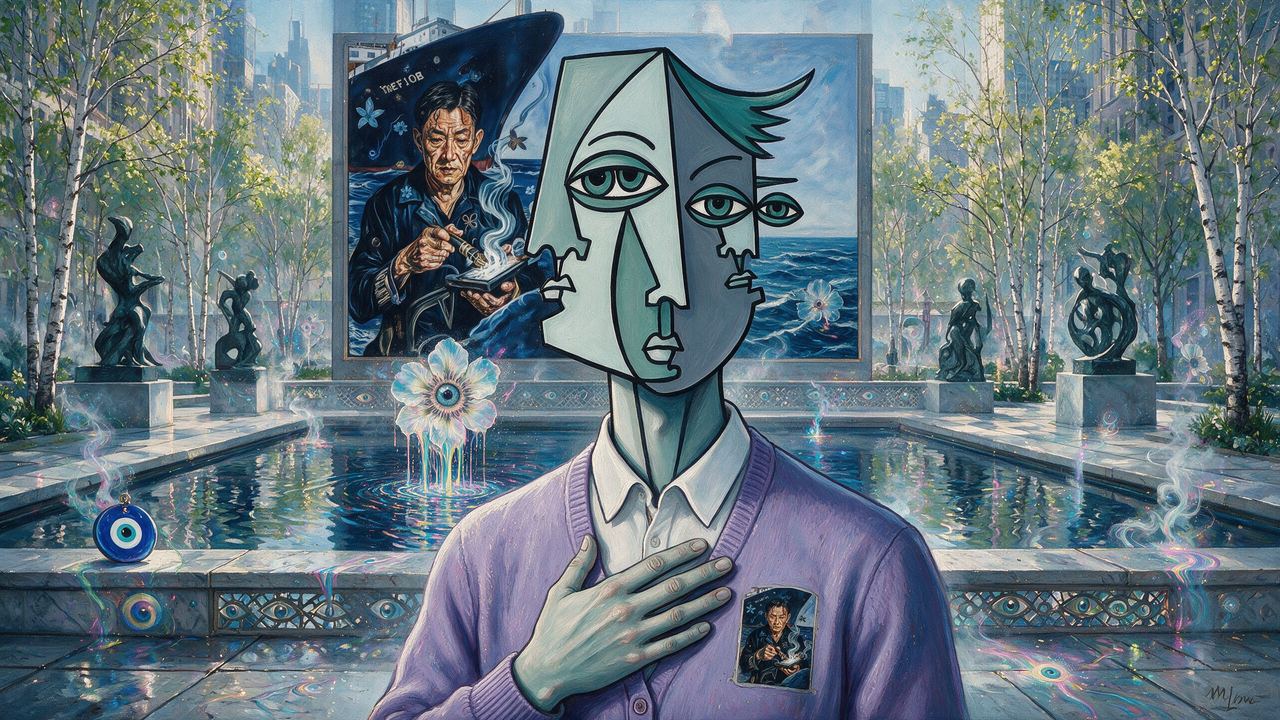 Leadwithlove.eth, portrait painted by MLow: Lead With Love in the Sculpture Garden