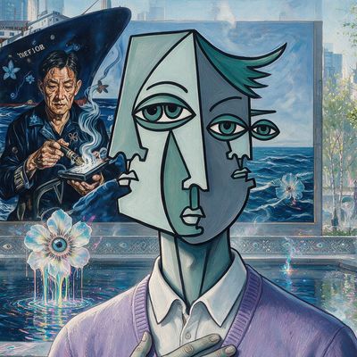 Leadwithlove.eth, portrait painted by MLow: Lead With Love in the Sculpture Garden