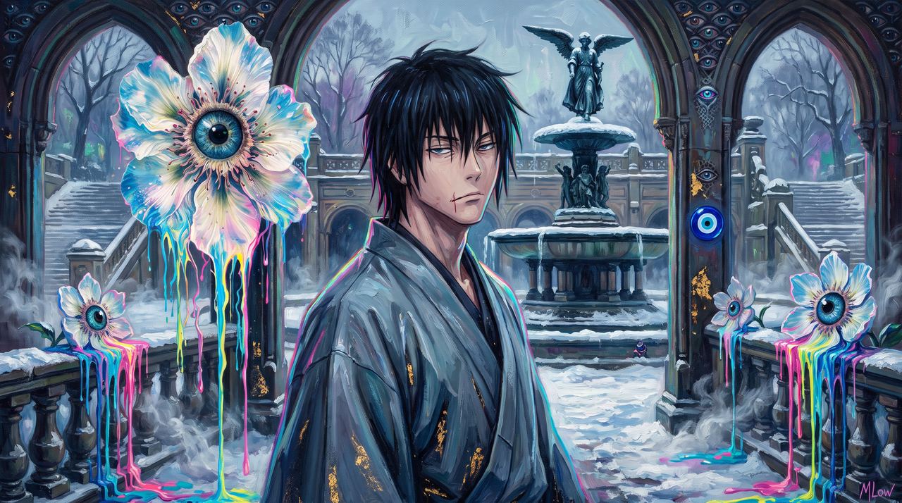 Leck, portrait painted by MLow: Kimono in the Snow