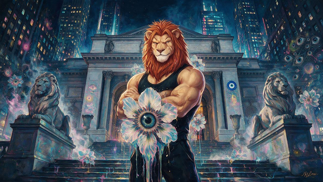 leo, portrait painted by MLow: The Third Lion on Fifth Avenue