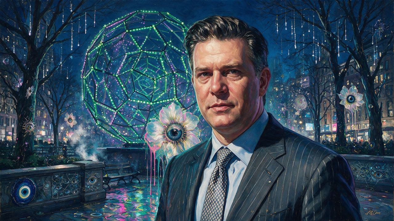 Leo Villareal, portrait painted by MLow: Sphere Over the Park
