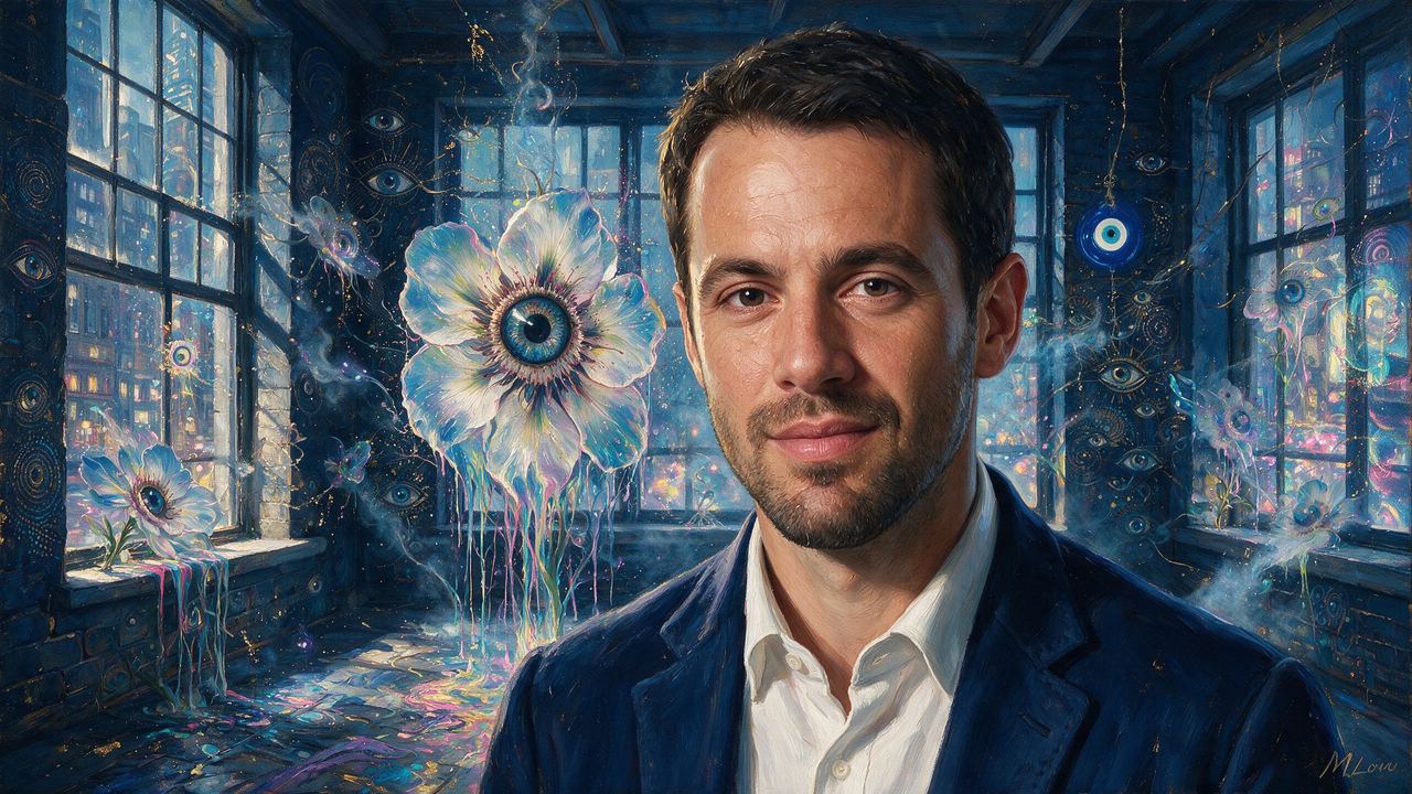 Loic Gouzer, portrait painted by MLow: Loft of Windows