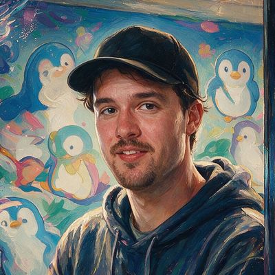 Luca Netz, portrait painted by MLow: Penguins in the Toy Store Window