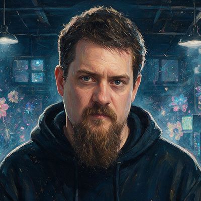 Luke Dashjr, portrait painted by MLow: Scripture in a Bushwick Warehouse