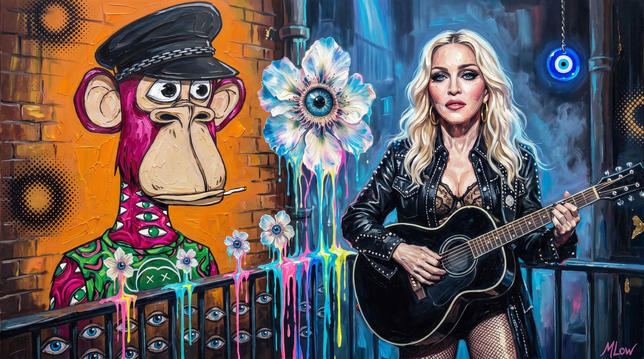 Madonna, portrait painted by MLow: Fire Escape Serenade