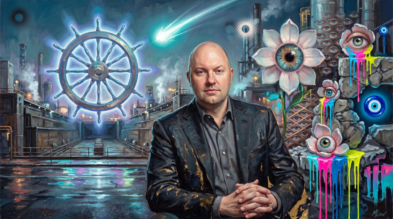 Marc Andreessen, portrait painted by MLow: The Ship Wheel at the Navy Yard