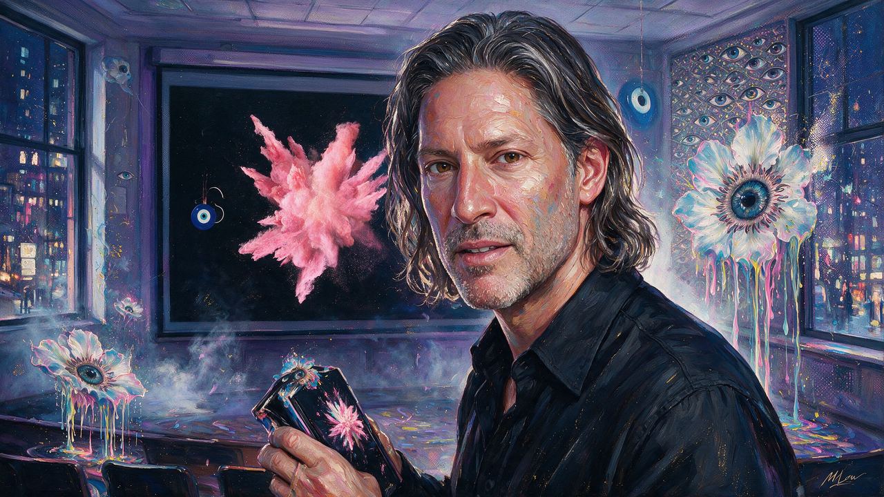 Marc Beckman, portrait painted by MLow: The Pink Explosion