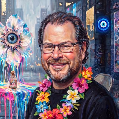Marc Benioff, portrait painted by MLow: A Cloud over Madison Square