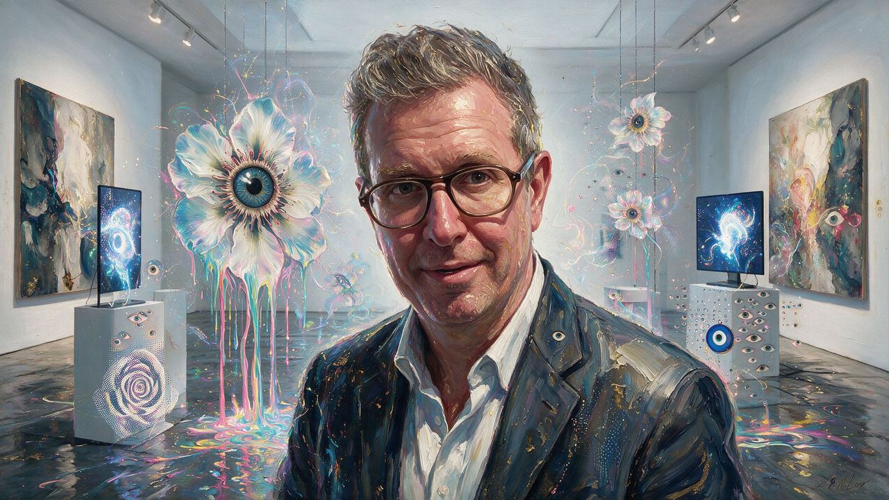 Marc Glimcher, portrait painted by MLow: Spotless White