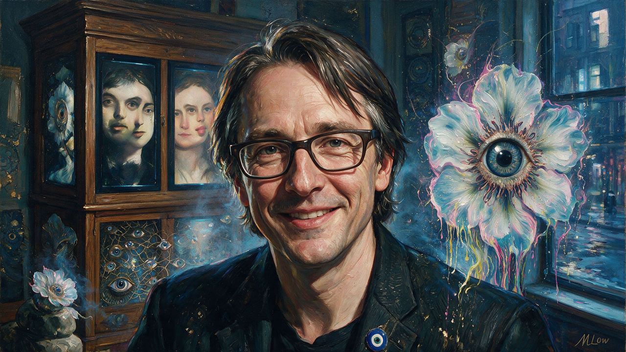 Mario Klingemann, portrait painted by MLow: Cabinet of Faces