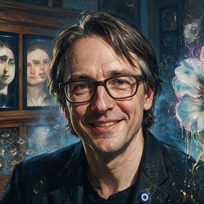 Mario Klingemann, portrait painted by MLow: Cabinet of Faces