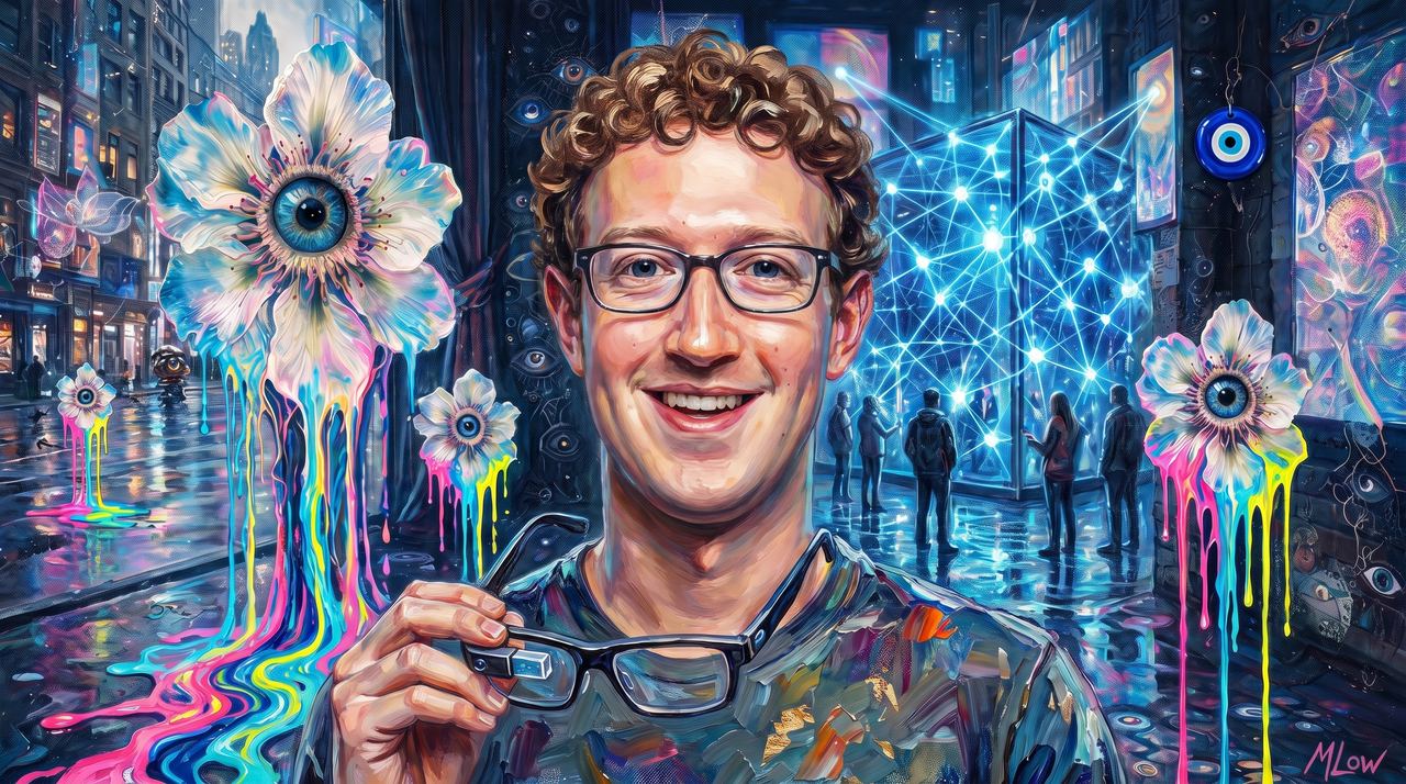 Mark Zuckerberg, portrait painted by MLow: The Network at Astor Place