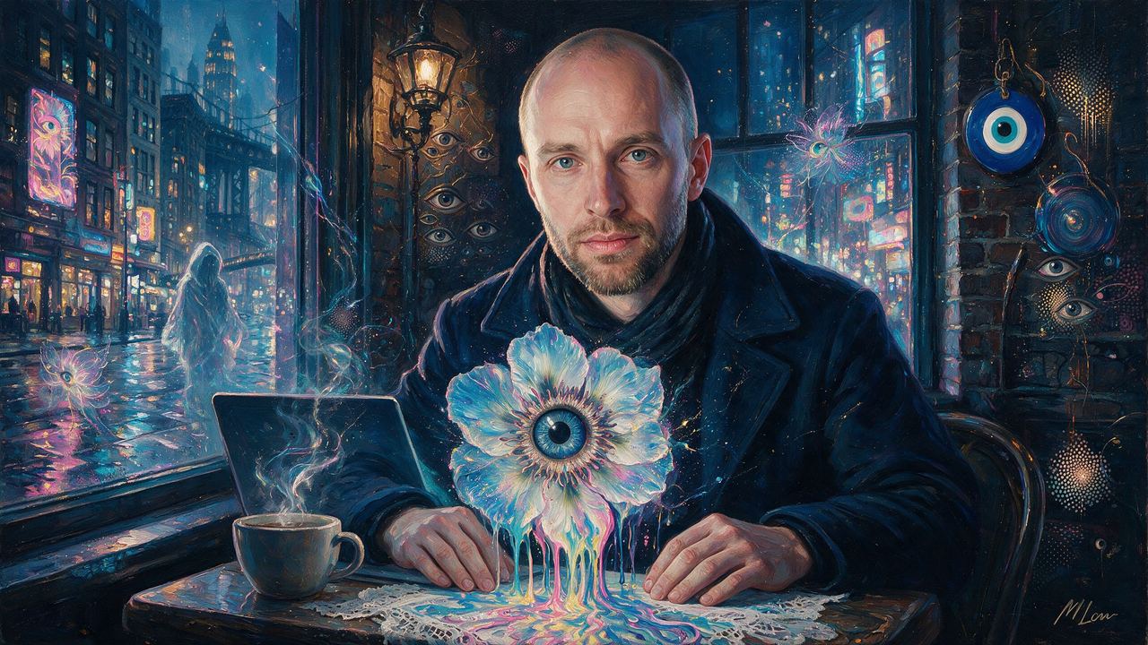 Martti Malmi, portrait painted by MLow: Winter Messages in Brooklyn