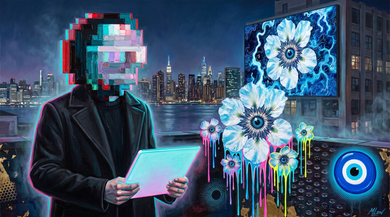 Mathieu France, portrait painted by MLow: Signal Across the River