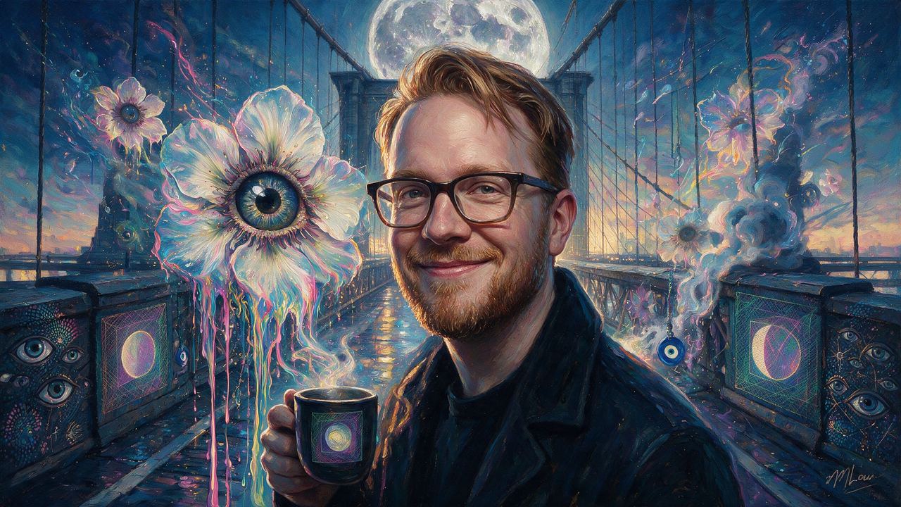 Matt Kane, portrait painted by MLow: Moon Over the Bridge