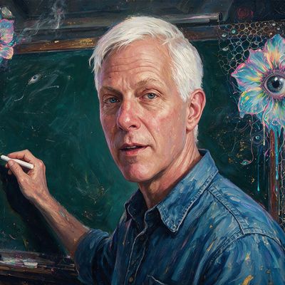 Matthew Kratter, portrait painted by MLow: Chalk Talk at Columbia