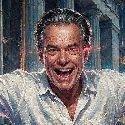 Max Keiser, portrait painted by MLow: Arms Wide at Federal Hall