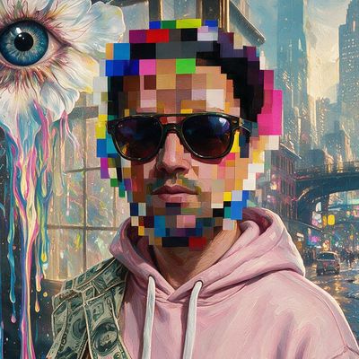 Max Osiris, portrait painted by MLow: Pixel Face, Pink Hoodie
