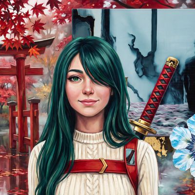 Max pretends, portrait painted by MLow: The Blade at the Torii