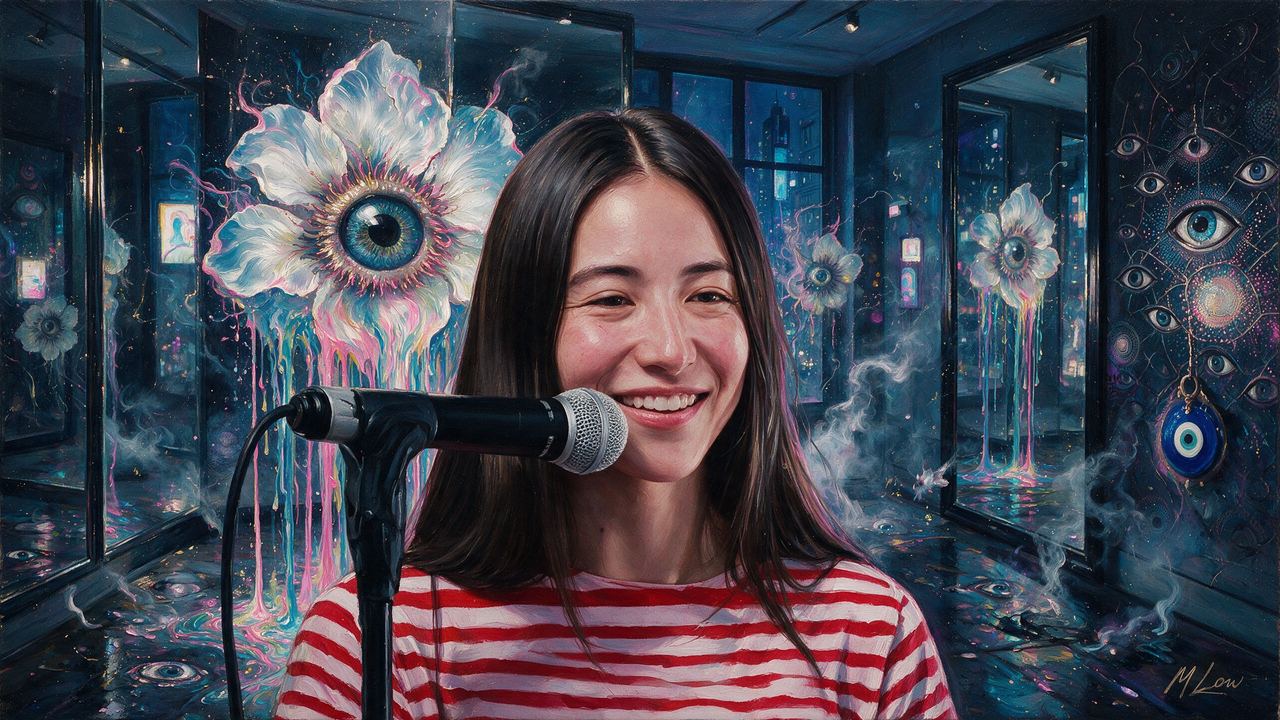 Maya Man, portrait painted by MLow: Laughing at the Mic