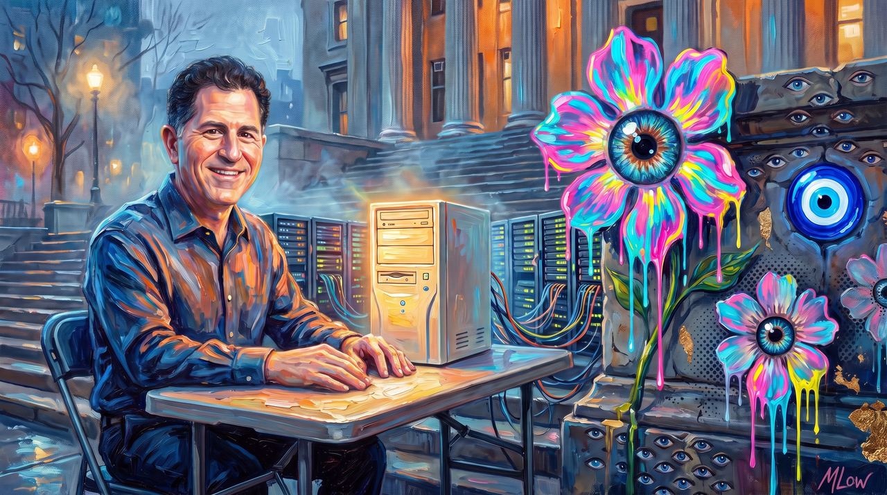 Michael Dell, portrait painted by MLow: The Dorm Room on the Columbia Steps