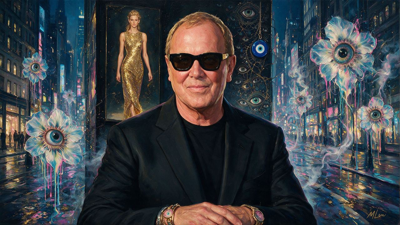 Michael Kors, portrait painted by MLow: Black Shades, Gold Watch