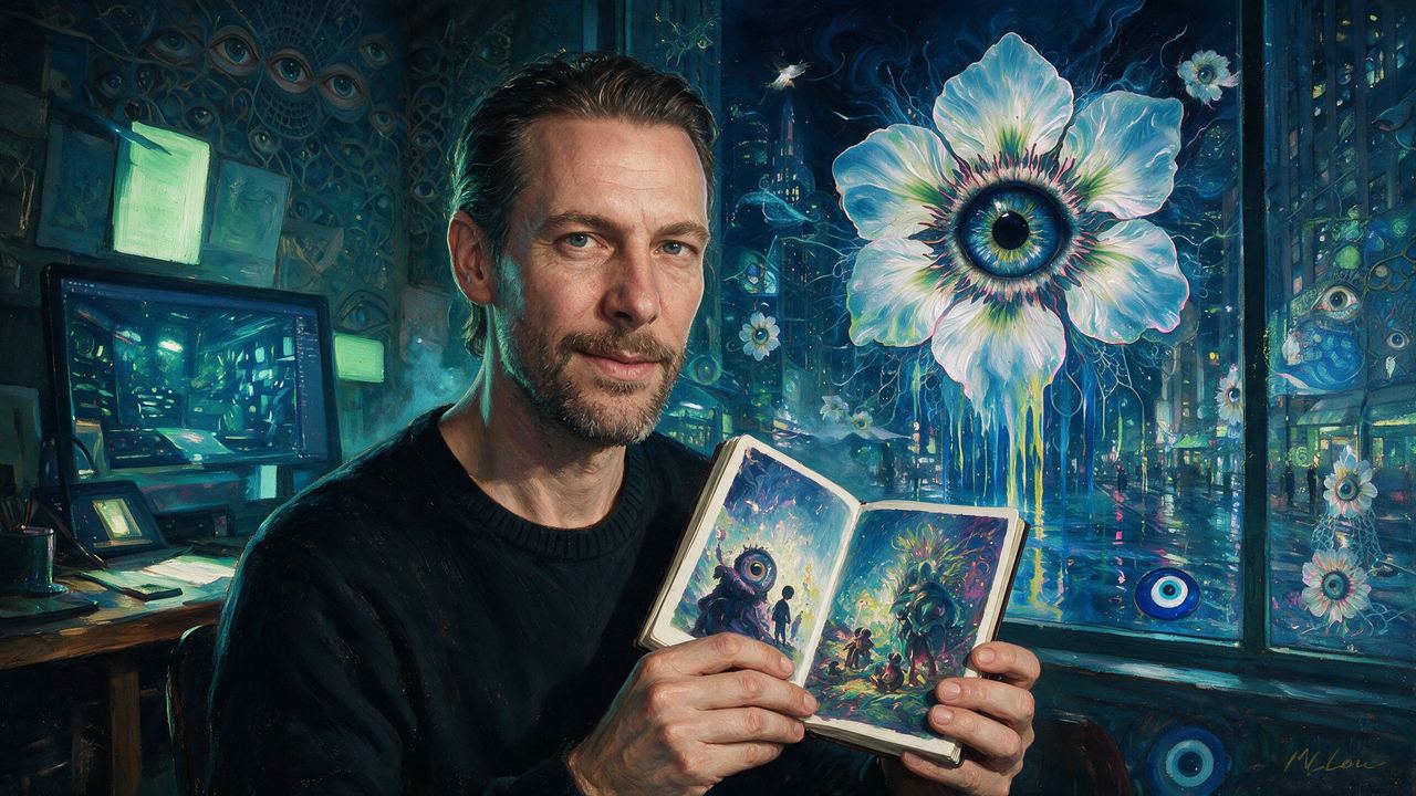 Michael Kutsche, portrait painted by MLow: Creatures in the Book