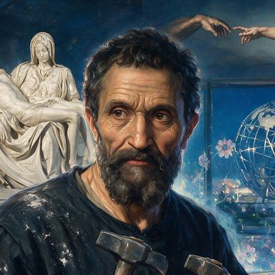 Michelangelo, portrait painted by MLow: The Pieta Comes to Queens