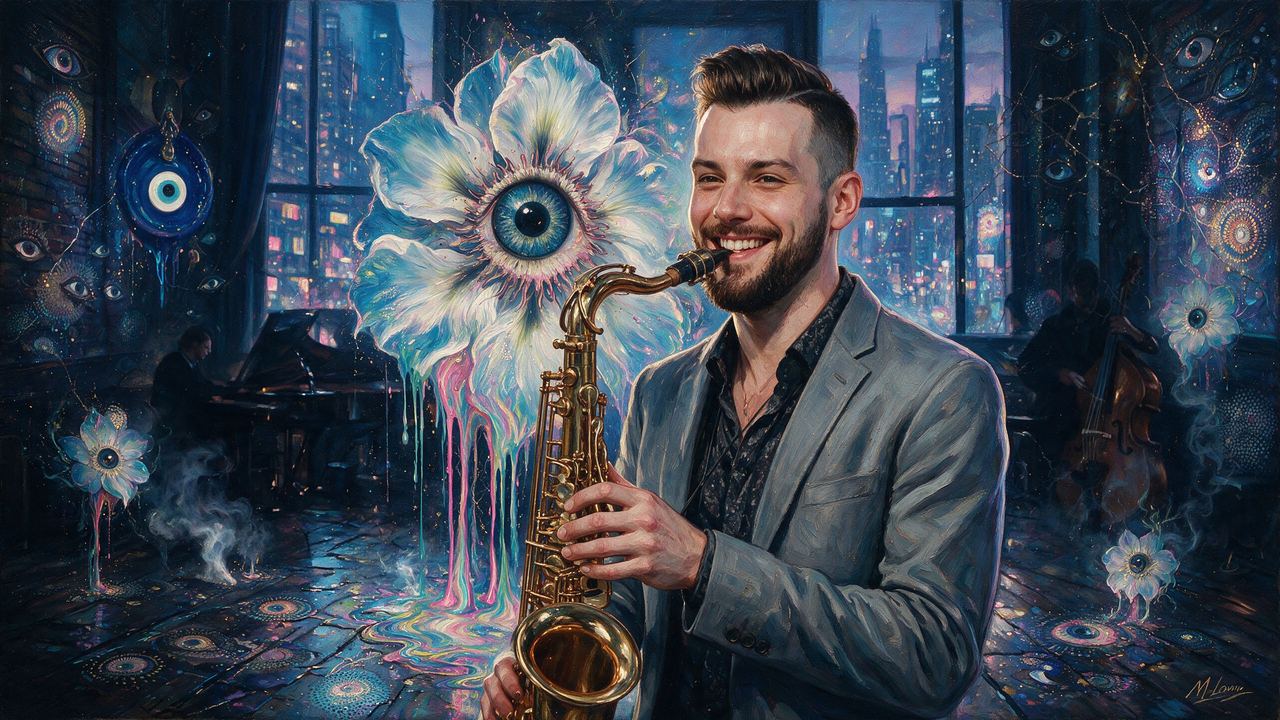 Mike Casey, portrait painted by MLow: Horn in the Club