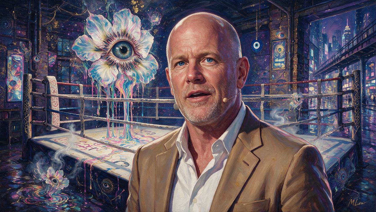 Mike Novogratz, portrait painted by MLow: Ringside, Mic On