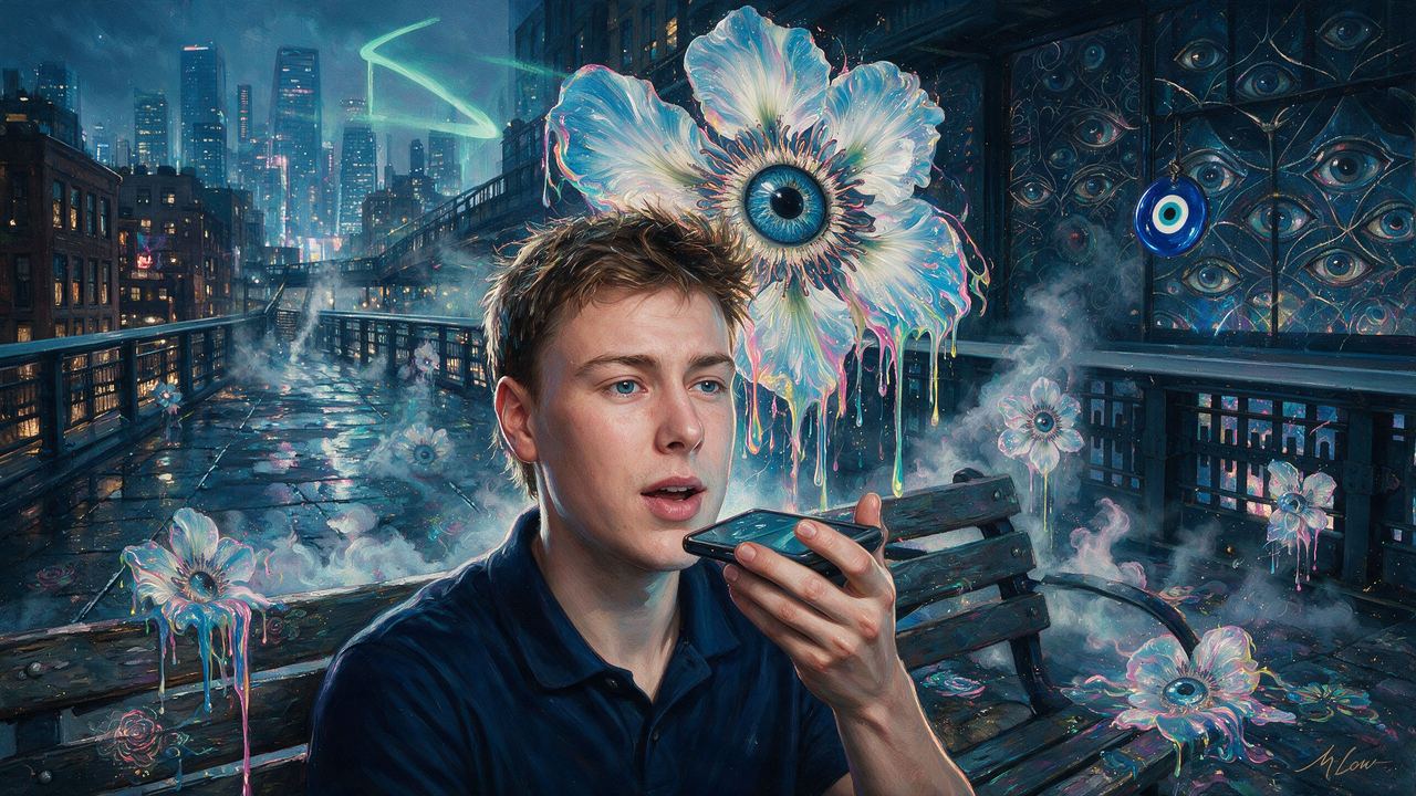 Miles Deutscher, portrait painted by MLow: Voice Note on the High Line