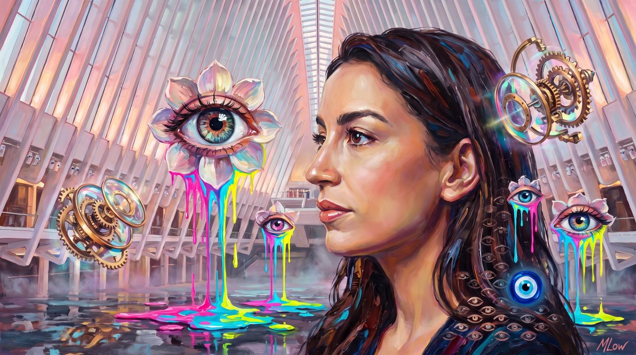 Mira Murati, portrait painted by MLow: Thinking Machines at the Oculus