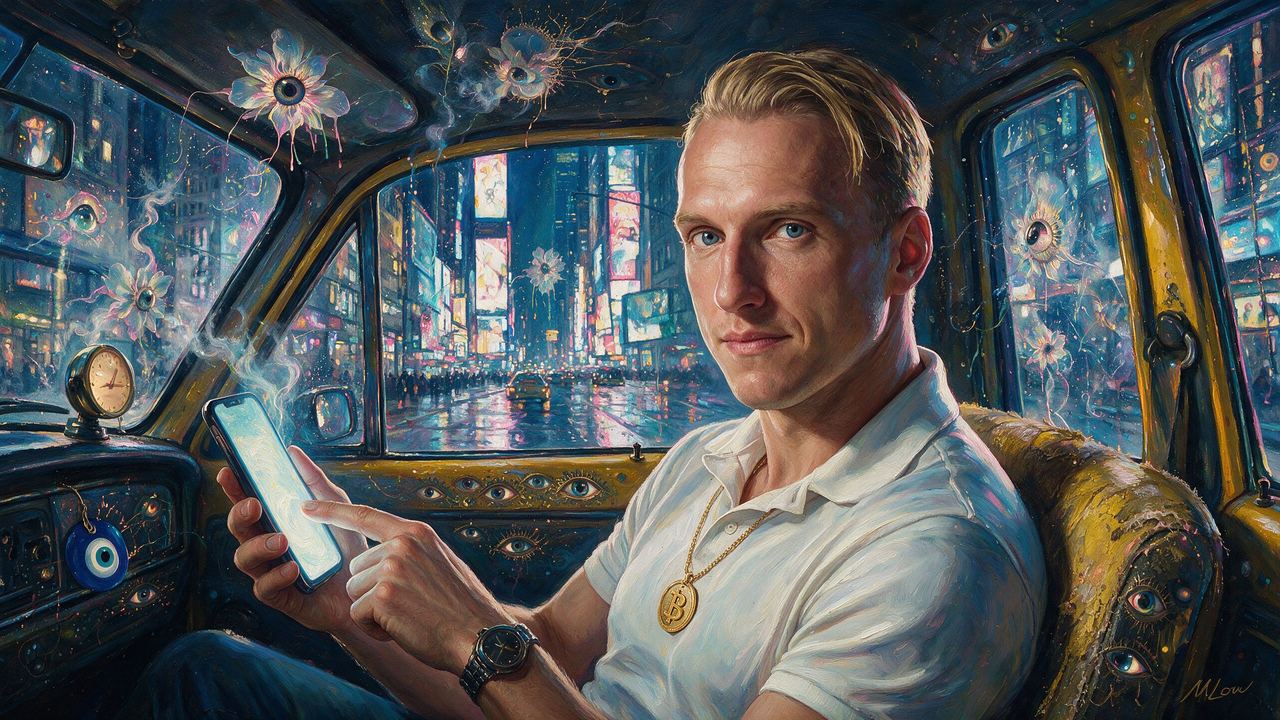 MMCrypto, portrait painted by MLow: Back Seat Down Broadway