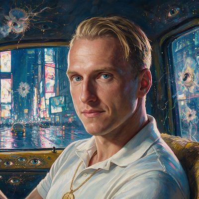 MMCrypto, portrait painted by MLow: Back Seat Down Broadway