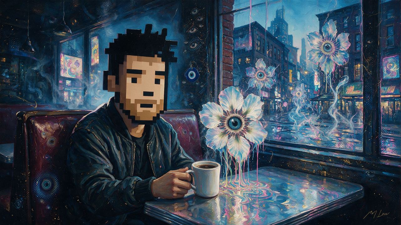 mrfernando88, portrait painted by MLow: Pixel Punk, Bottomless Cup