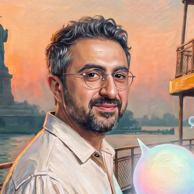 Mustafa Suleyman, portrait painted by MLow: A Companion on the Ferry