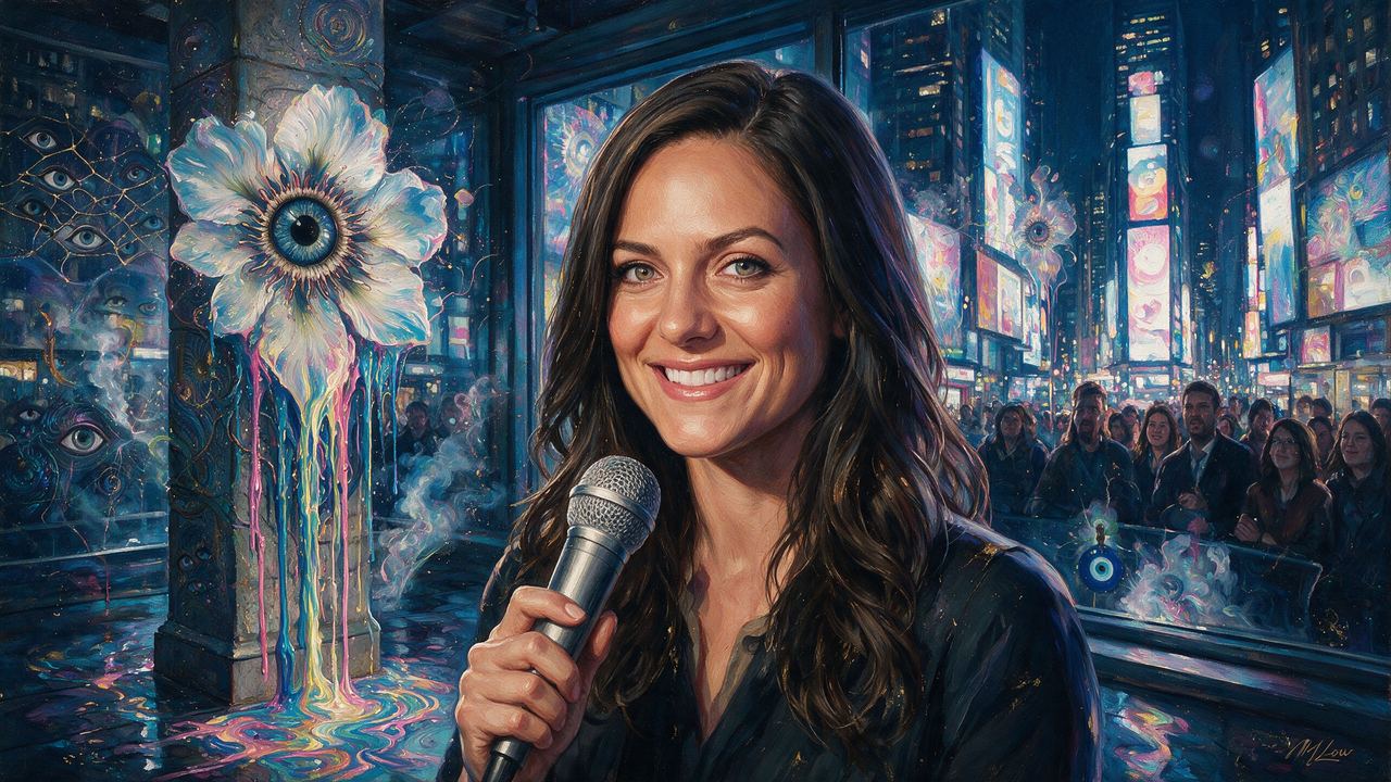 Natalie Brunell, portrait painted by MLow: Live from Times Square