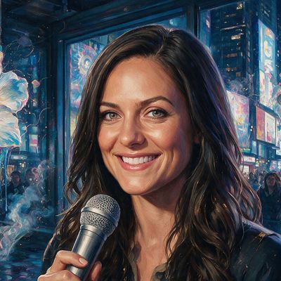 Natalie Brunell, portrait painted by MLow: Live from Times Square