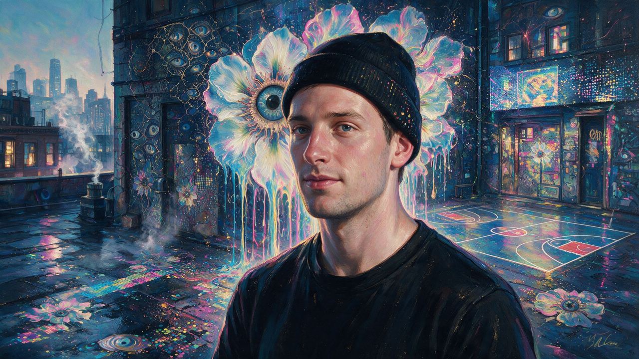 Nate Mohler, portrait painted by MLow: Rooftop in Pixels