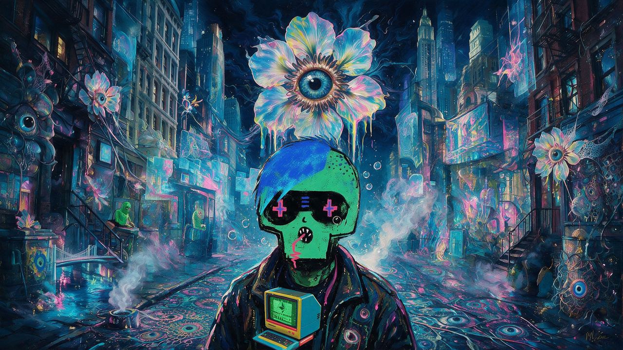 NeonGlitch86, portrait painted by MLow: Green After Dark